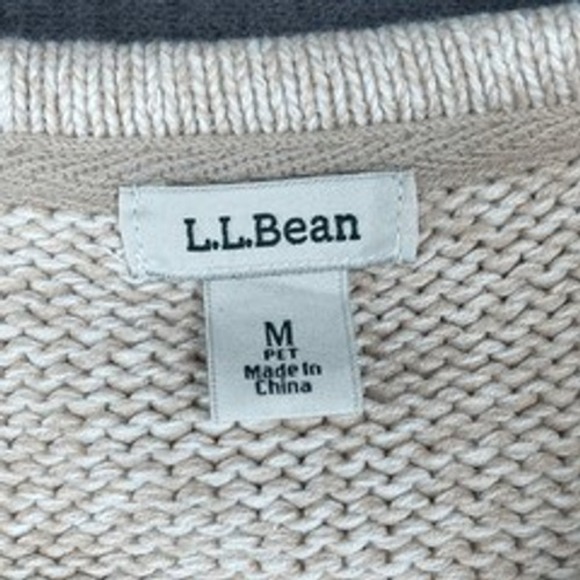 LL Bean Sweater Knit Button Up Cardigan Womens Petite M Pink Orange Cream Stripe - Picture 3 of 7